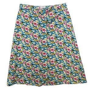 Christopher & Banks Womens Petite Floral A-Line Button-Down Skirt 16P Pink Blue